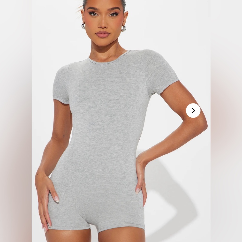 Fashion Nova Light Gray Short Sleeve Jumpsuit